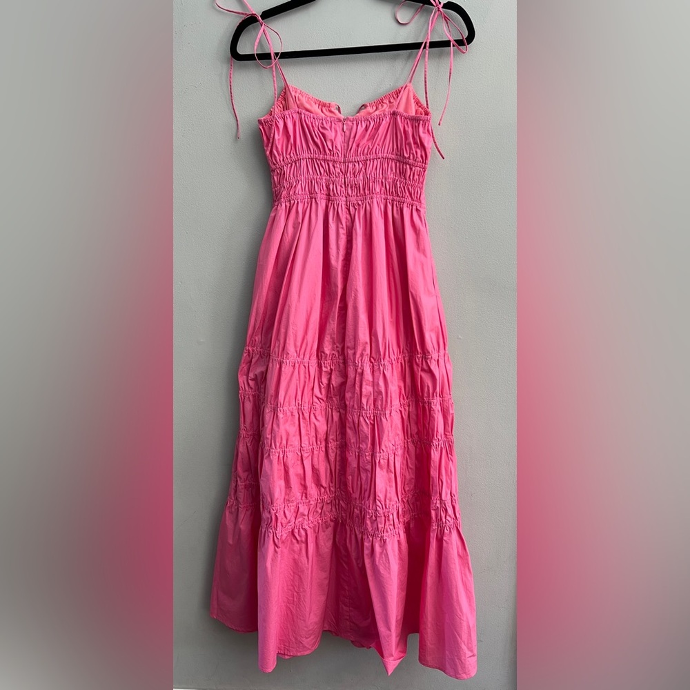 *New* NICHOLAS Halia Shirred Cotton-poplin Midi Dress In Flamingo Pink, Size 6 - Picture 5 of 8